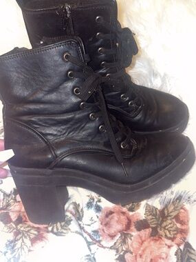 Dolls Kill Black Platform Lace-Up Block Heel Combat Boots